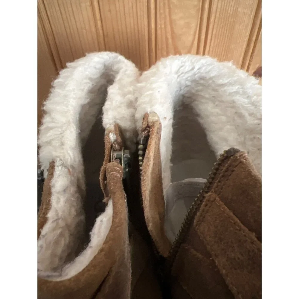 UGG Benson II Brown Leather Side Zip Wool Lined Ankle Boots Women’s Size 8 - Picture 8 of 14